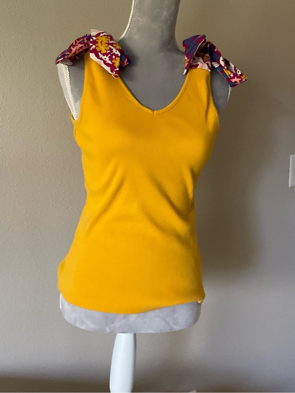 Anthropologie Mustard Yellow Tie-Shoulder V-Neck Tank
